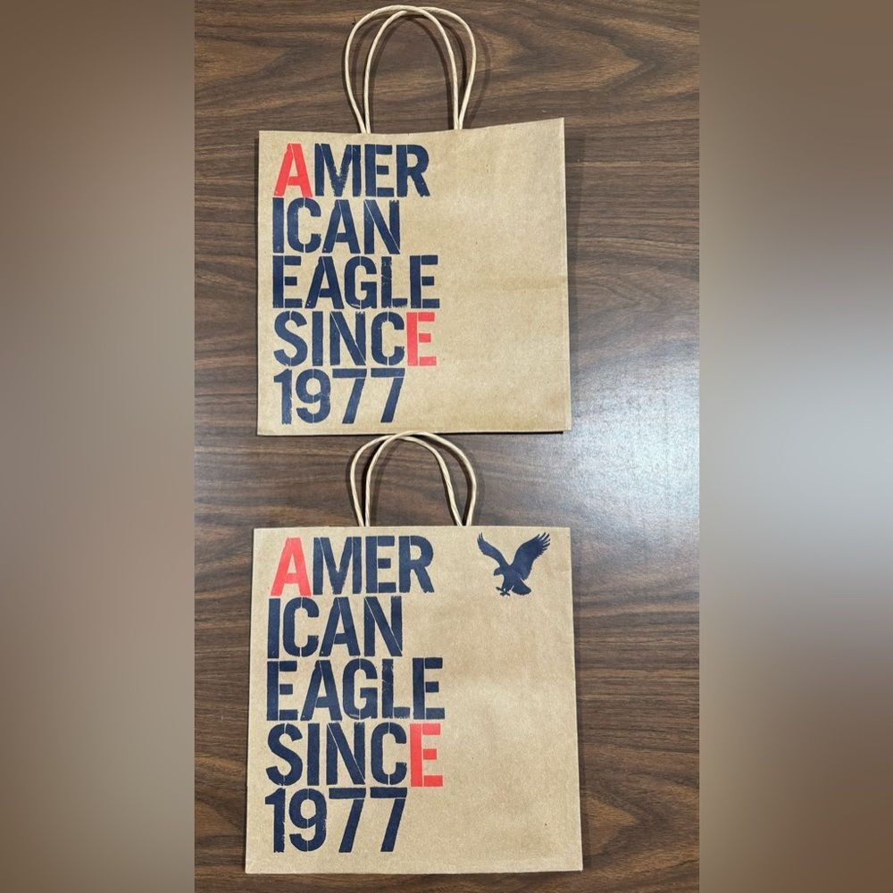 2 American Eagle Outfitters brown paper shopping bag with Bold Print